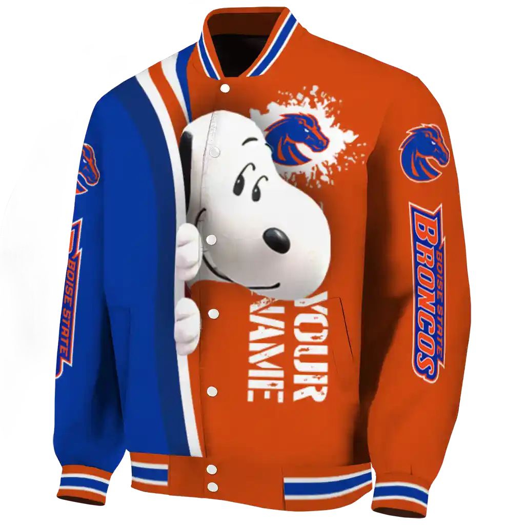custom boise state broncos snoopy head orange varsity jacket best selling custom boise state broncos snoopy head orange varsity jacket best selling