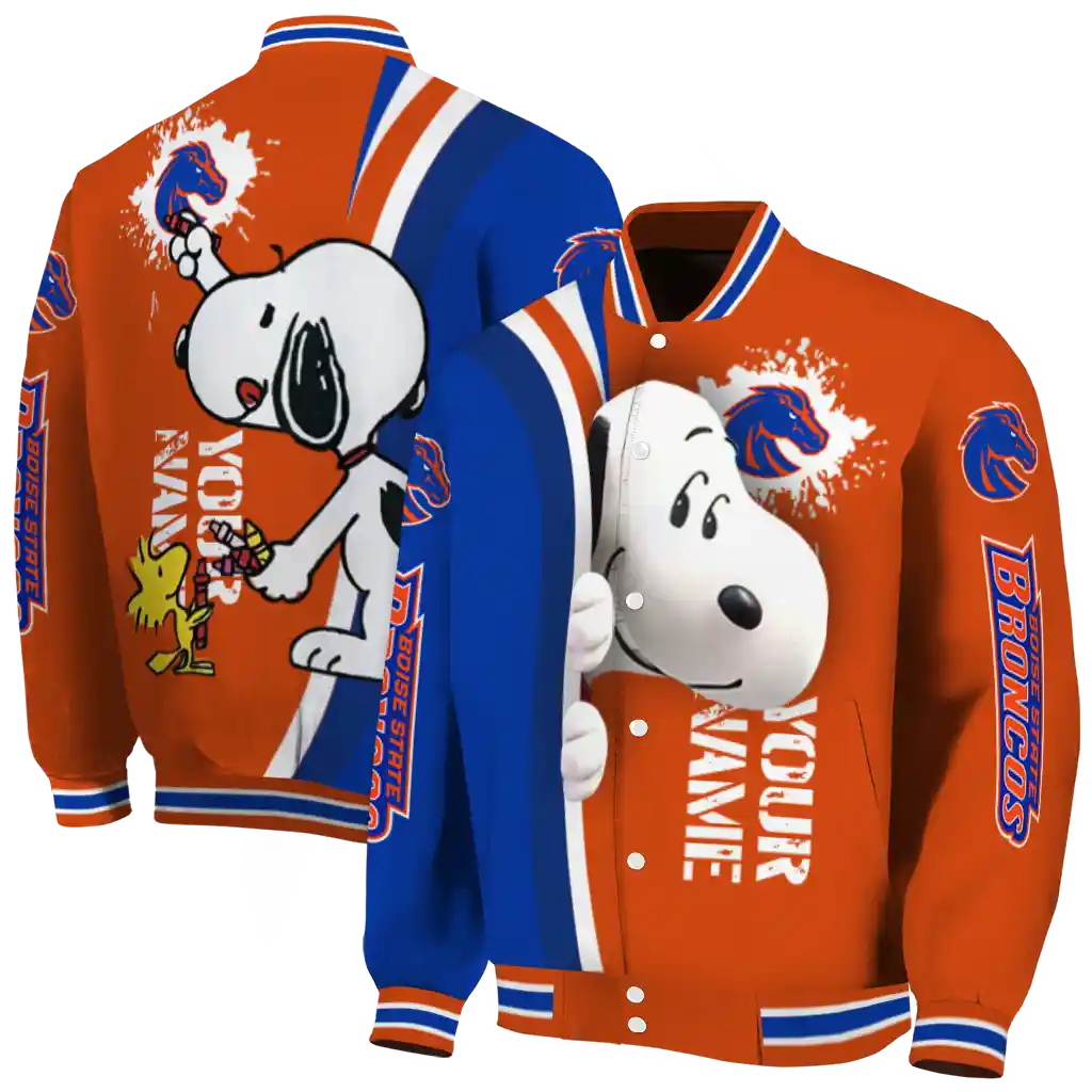 custom boise state broncos snoopy head orange varsity jacket fashion forward custom boise state broncos snoopy head orange varsity jacket fashion forward