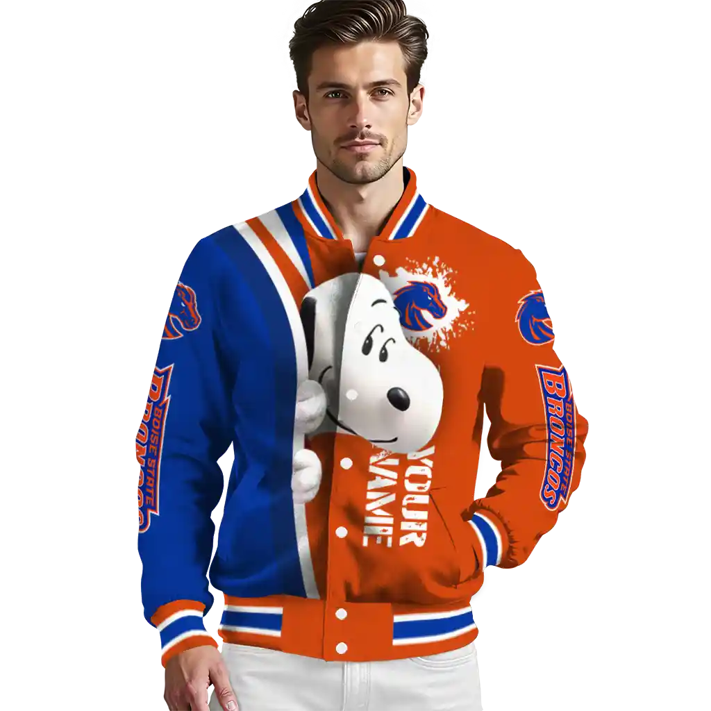 custom boise state broncos snoopy head orange varsity jacket high quality custom boise state broncos snoopy head orange varsity jacket high quality