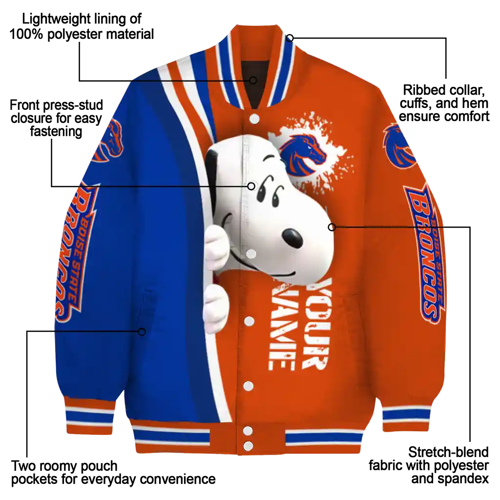 custom boise state broncos snoopy head orange varsity jacket new arrival custom boise state broncos snoopy head orange varsity jacket new arrival