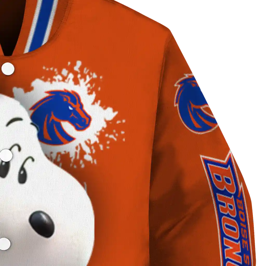 custom boise state broncos snoopy head orange varsity jacket premium grade custom boise state broncos snoopy head orange varsity jacket premium grade