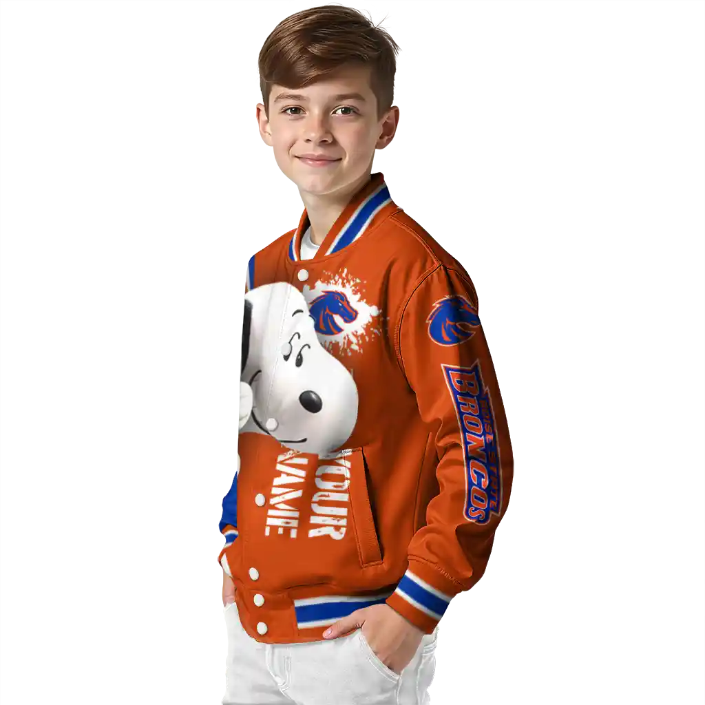 custom boise state broncos snoopy head orange varsity jacket trendy custom boise state broncos snoopy head orange varsity jacket trendy