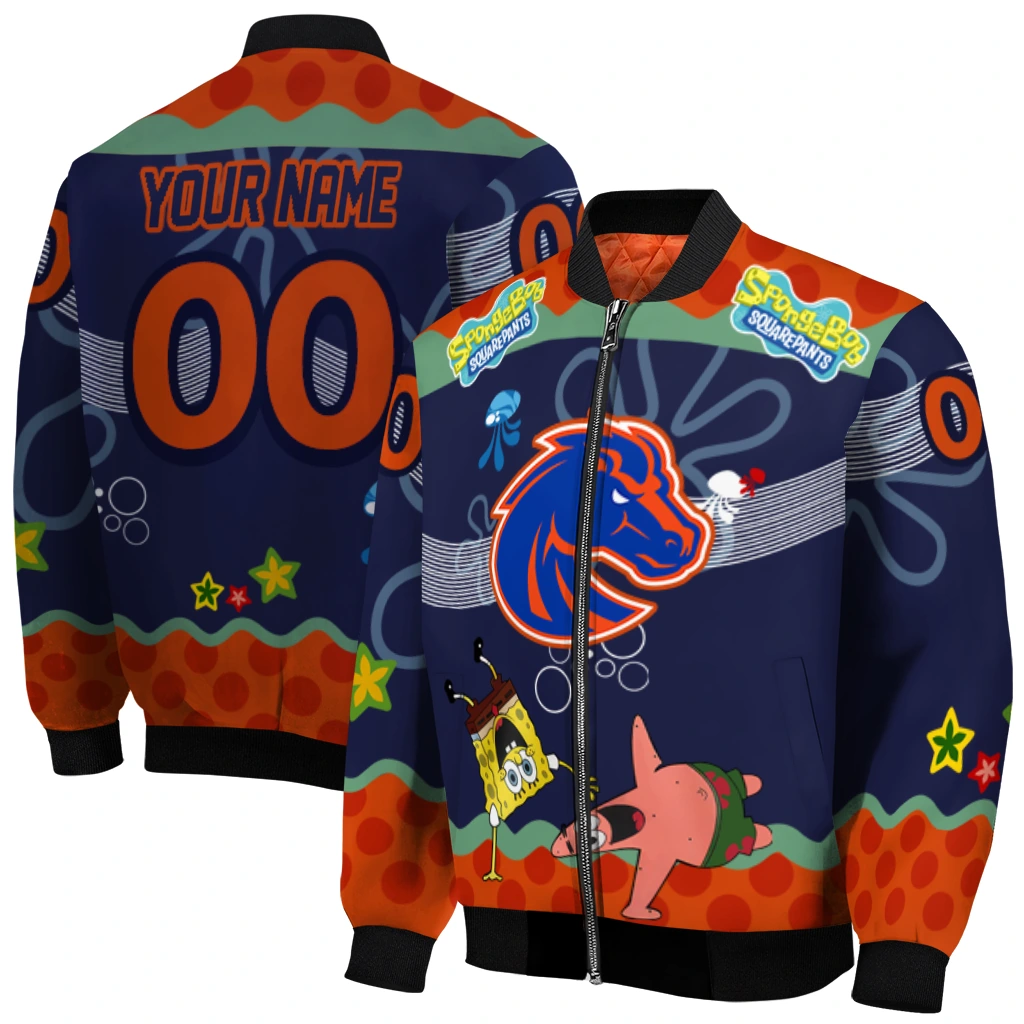 custom boise state broncos spongebob playtime orange blue bomber jacket best selling custom boise state broncos spongebob playtime orange blue bomber jacket best selling