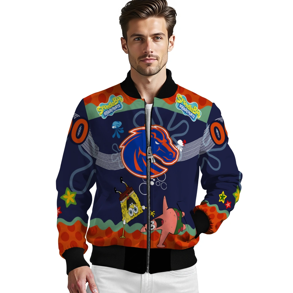 custom boise state broncos spongebob playtime orange blue bomber jacket high quality custom boise state broncos spongebob playtime orange blue bomber jacket high quality