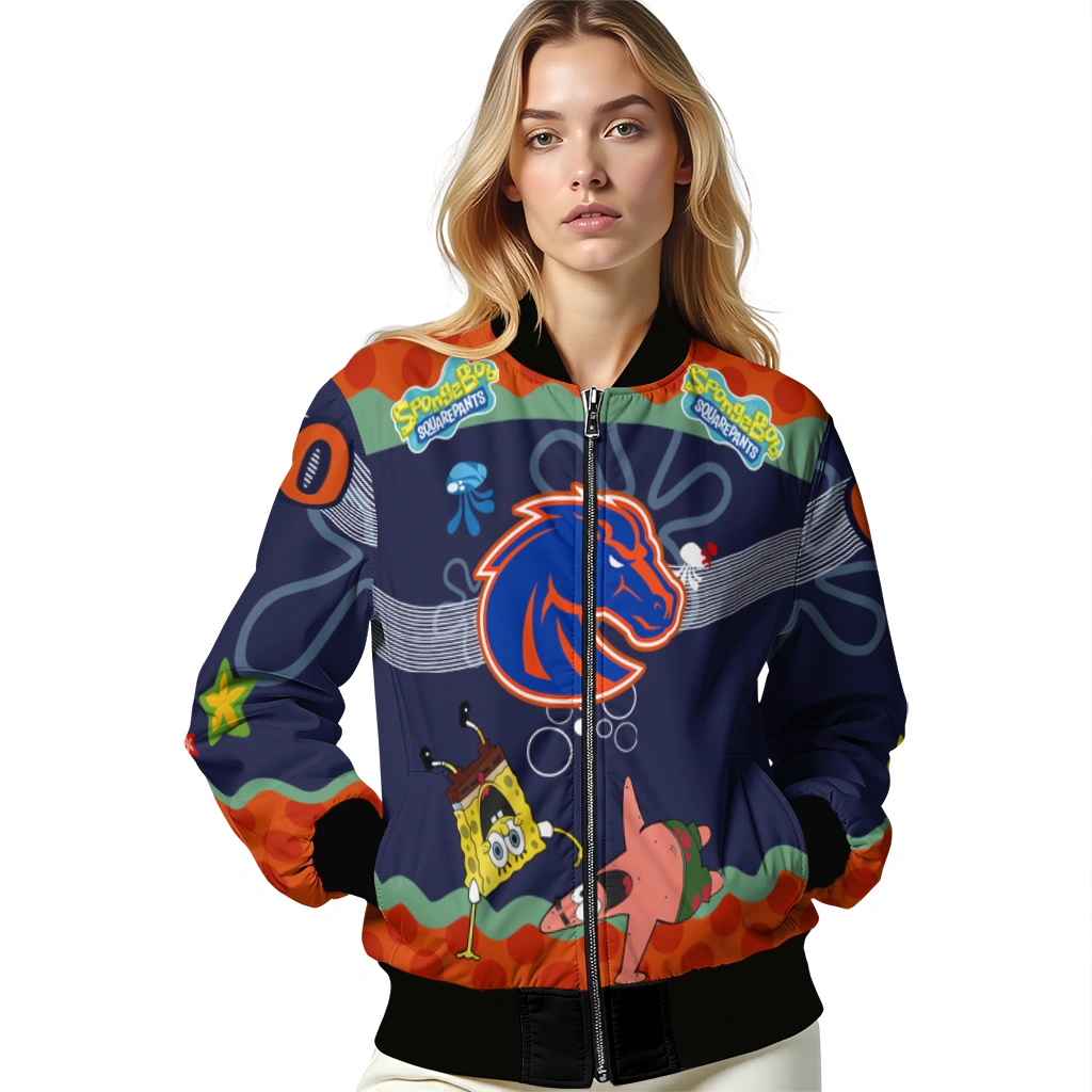 custom boise state broncos spongebob playtime orange blue bomber jacket latest model custom boise state broncos spongebob playtime orange blue bomber jacket latest model