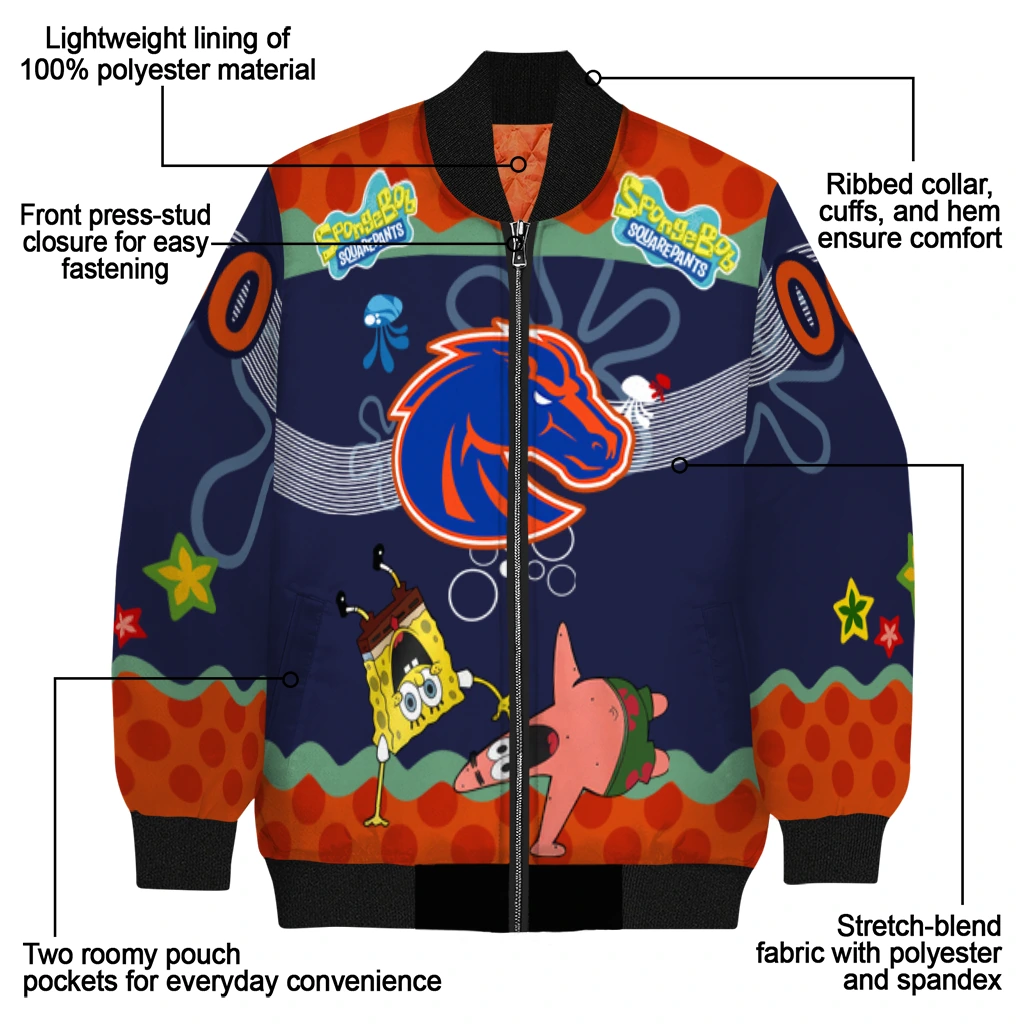custom boise state broncos spongebob playtime orange blue bomber jacket new arrival custom boise state broncos spongebob playtime orange blue bomber jacket new arrival