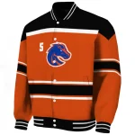 custom boise state broncos stripe statement orange black varsity jacket best selling