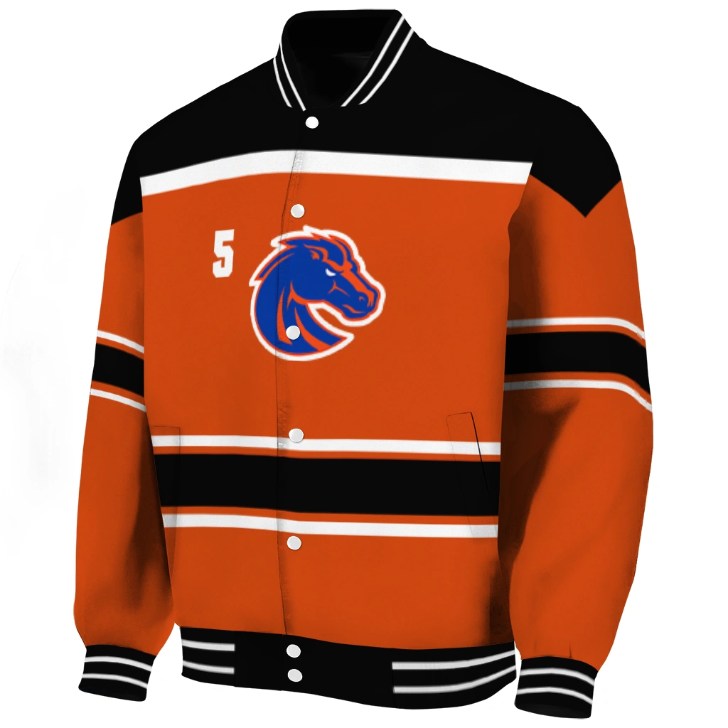custom boise state broncos stripe statement orange black varsity jacket best selling custom boise state broncos stripe statement orange black varsity jacket best selling