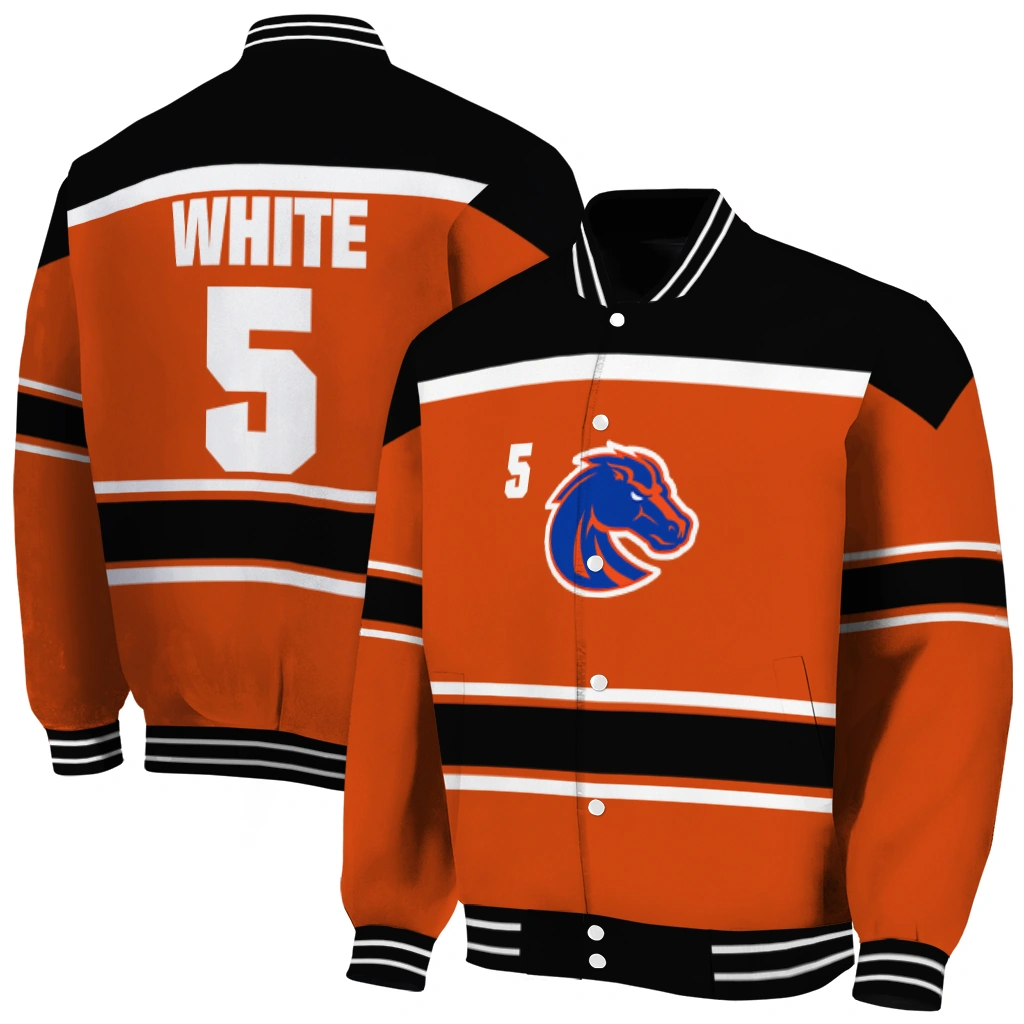 custom boise state broncos stripe statement orange black varsity jacket fashion forward custom boise state broncos stripe statement orange black varsity jacket fashion forward