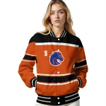 custom boise state broncos stripe statement orange black varsity jacket best selling