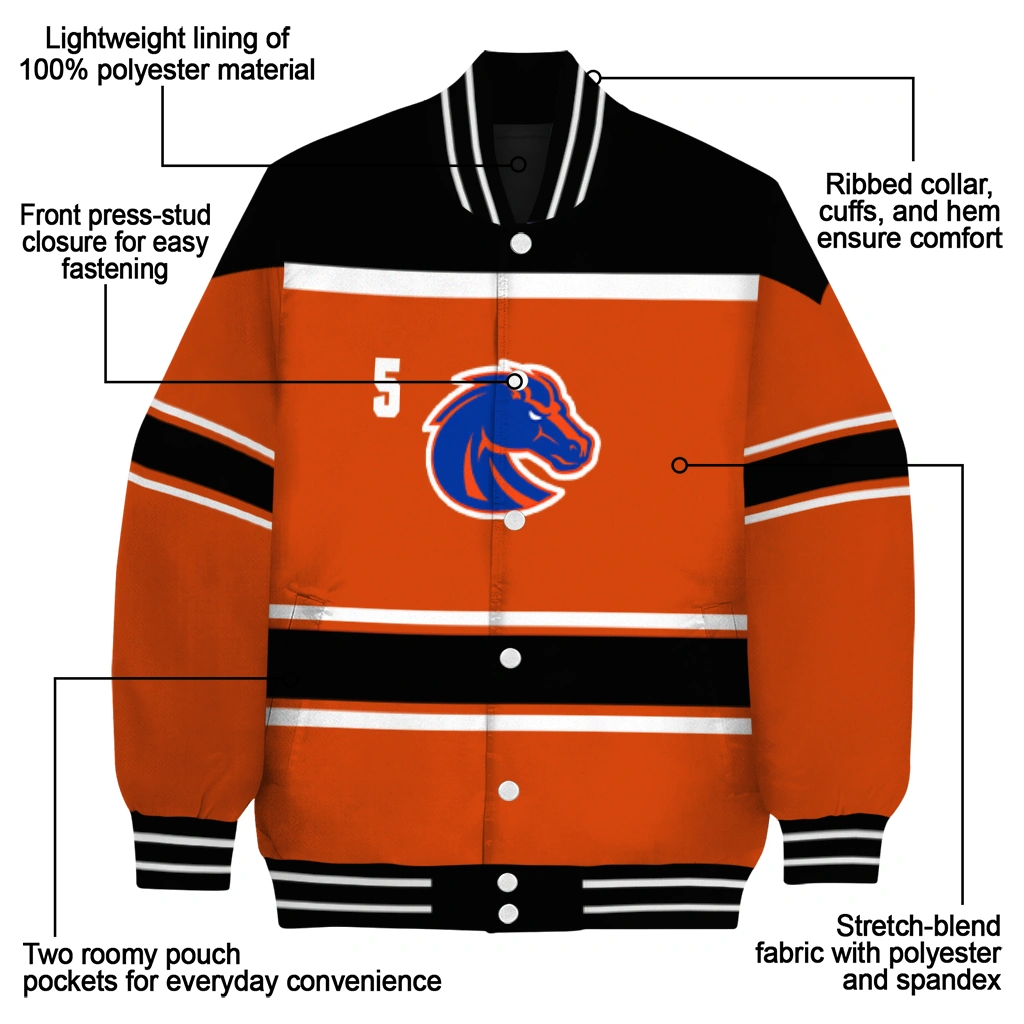 custom boise state broncos stripe statement orange black varsity jacket new arrival custom boise state broncos stripe statement orange black varsity jacket new arrival