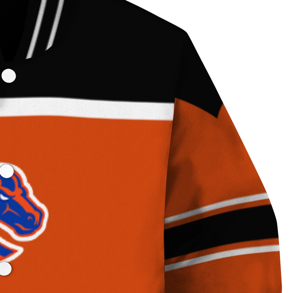 custom boise state broncos stripe statement orange black varsity jacket premium grade custom boise state broncos stripe statement orange black varsity jacket premium grade