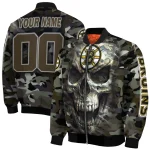 custom boston bruins camouflage skull camouflage bomber jacket best selling