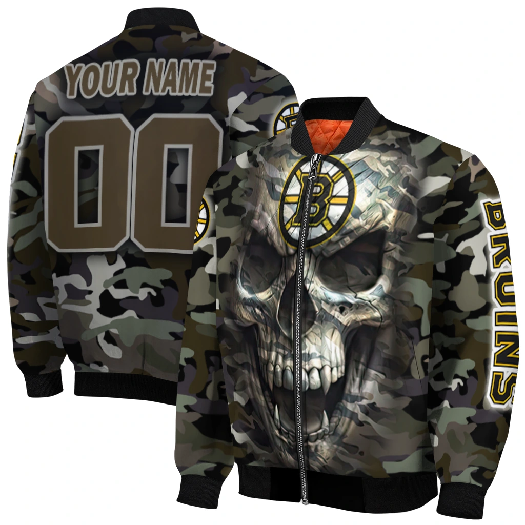 custom boston bruins camouflage skull camouflage bomber jacket best selling custom boston bruins camouflage skull camouflage bomber jacket best selling