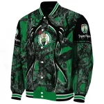 custom boston celtics antlers motif green black varsity jacket best selling