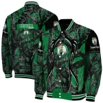 custom boston celtics antlers motif green black varsity jacket best selling