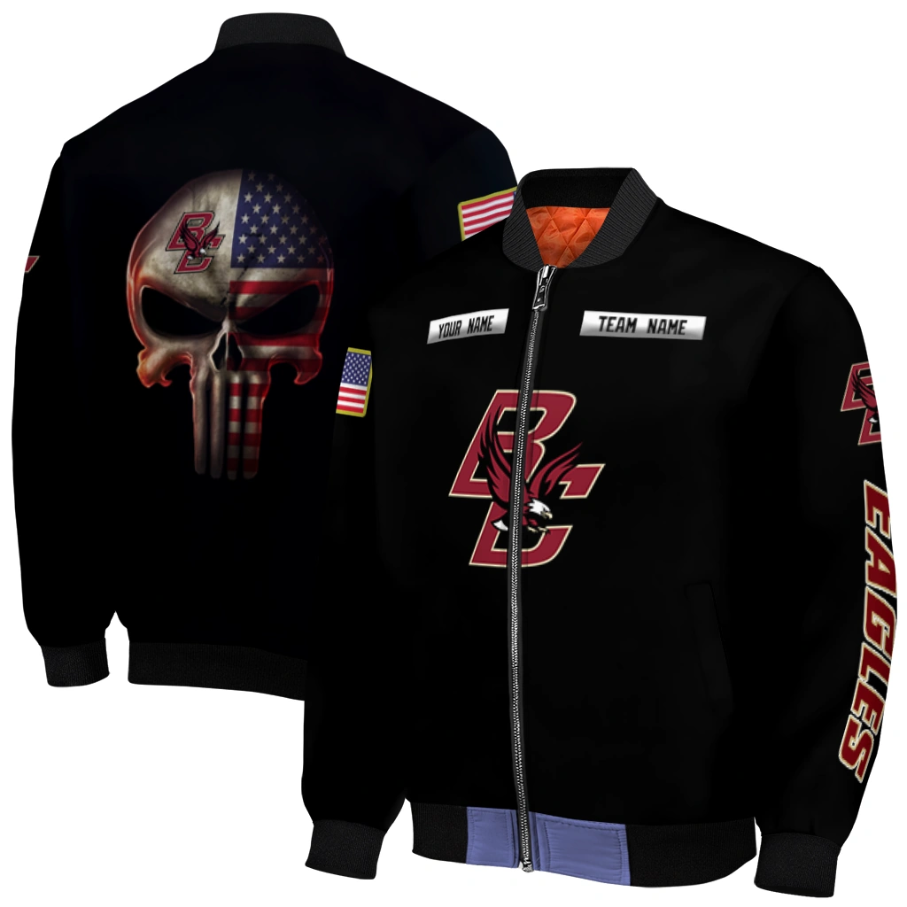 custom boston college eagles american flag skull black bomber jacket best selling custom boston college eagles american flag skull black bomber jacket best selling