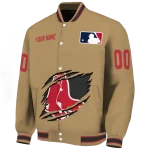 custom boston red sox claw swipe beige varsity jacket best selling