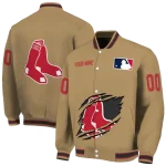 custom boston red sox claw swipe beige varsity jacket best selling