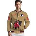 custom boston red sox claw swipe beige varsity jacket best selling