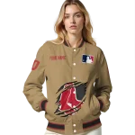custom boston red sox claw swipe beige varsity jacket best selling