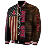 custom boston red sox flag wood brown varsity jacket best selling