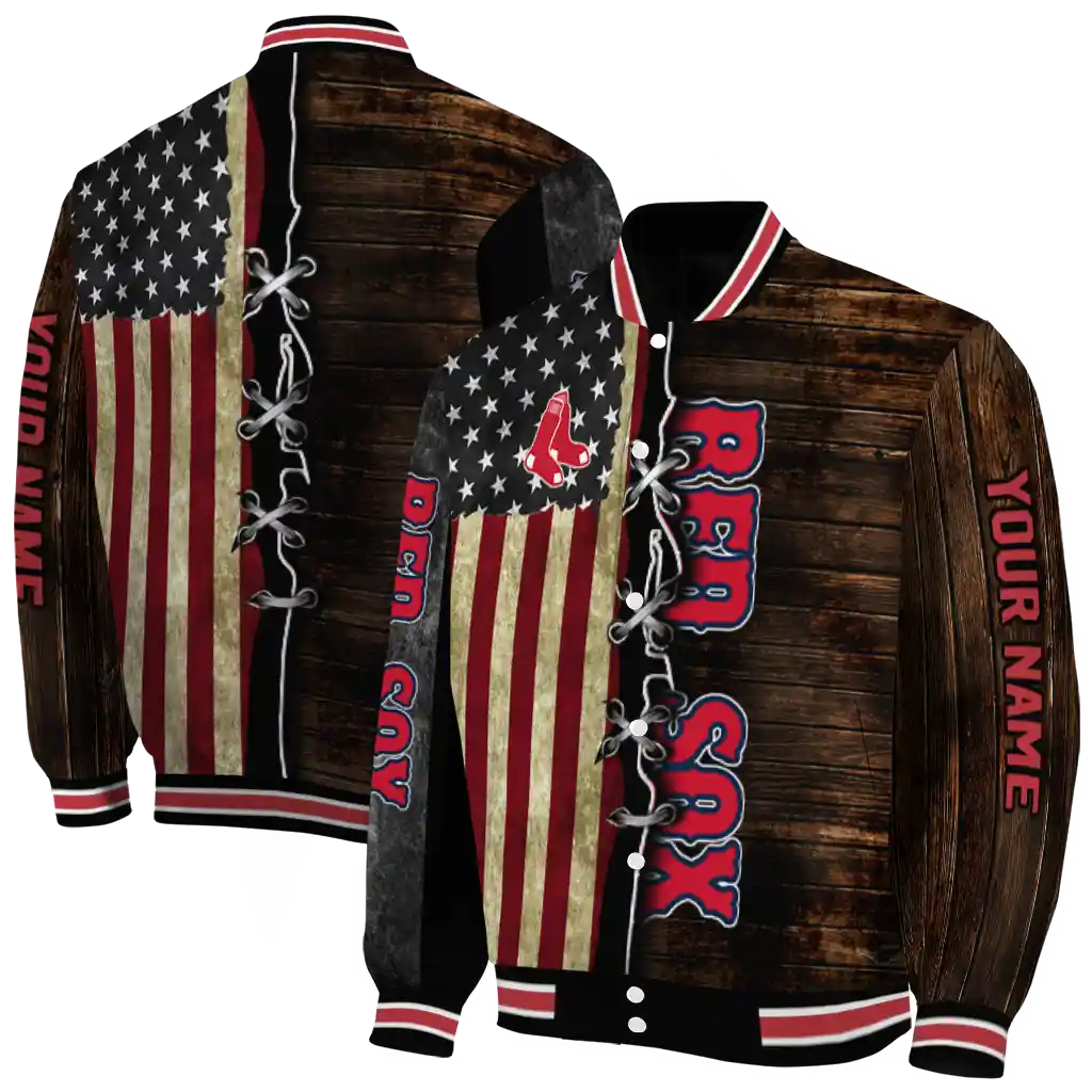 custom boston red sox flag wood brown varsity jacket fashion forward custom boston red sox flag wood brown varsity jacket fashion forward