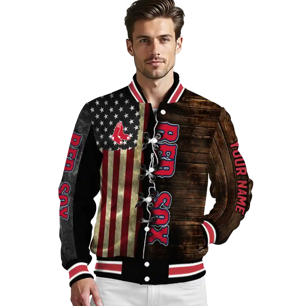 custom boston red sox flag wood brown varsity jacket high quality custom boston red sox flag wood brown varsity jacket high quality