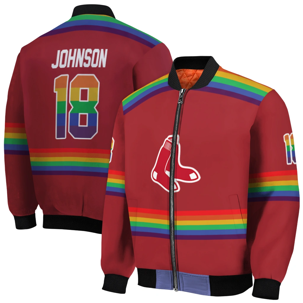 custom boston red sox rainbow jersey number red bomber jacket best selling custom boston red sox rainbow jersey number red bomber jacket best selling