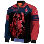 custom boston red sox reaper hands red black bomber jacket best selling