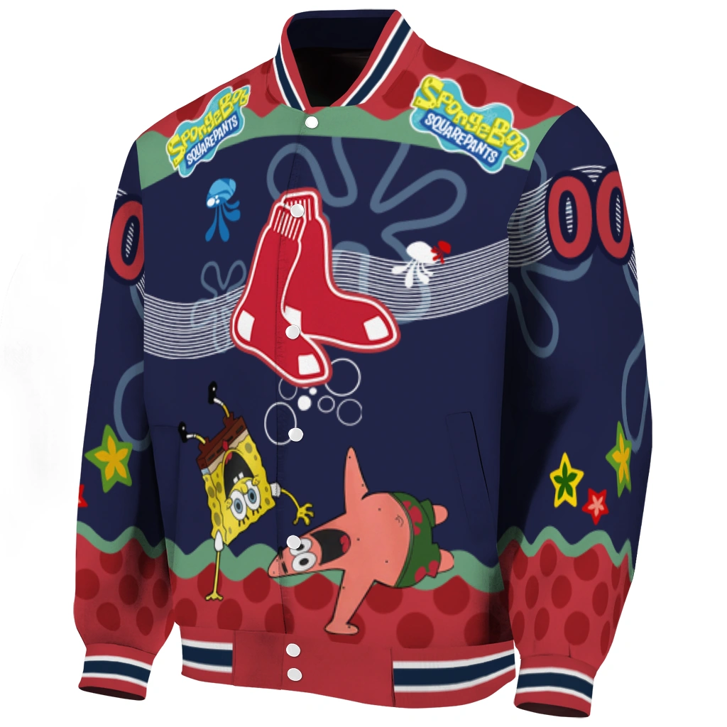 custom boston red sox spongebob playtime red blue varsity jacket best selling custom boston red sox spongebob playtime red blue varsity jacket best selling