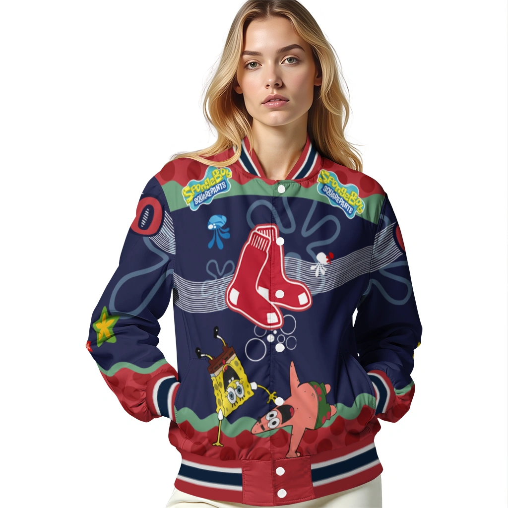 custom boston red sox spongebob playtime red blue varsity jacket latest model custom boston red sox spongebob playtime red blue varsity jacket latest model