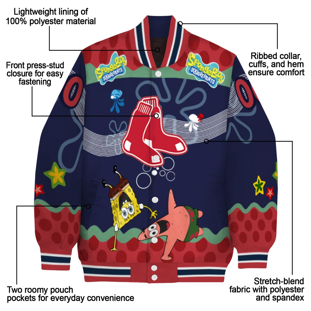 custom boston red sox spongebob playtime red blue varsity jacket new arrival custom boston red sox spongebob playtime red blue varsity jacket new arrival