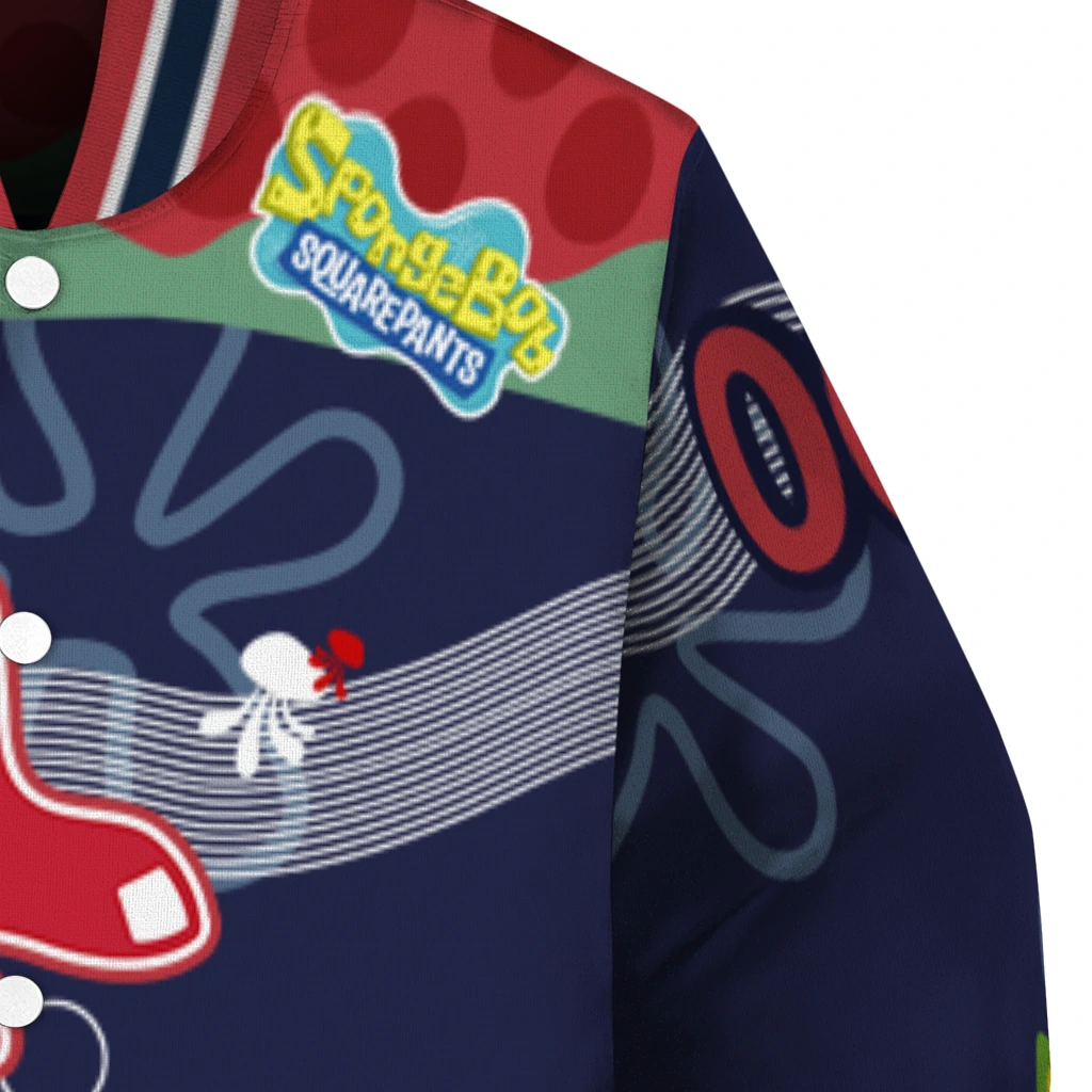 custom boston red sox spongebob playtime red blue varsity jacket premium grade custom boston red sox spongebob playtime red blue varsity jacket premium grade
