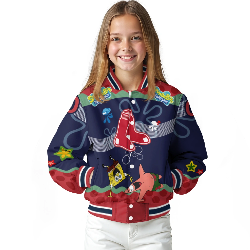 custom boston red sox spongebob playtime red blue varsity jacket top rated custom boston red sox spongebob playtime red blue varsity jacket top rated