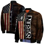 custom brooklyn nets flag wood brown bomber jacket best selling
