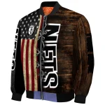 custom brooklyn nets flag wood brown bomber jacket best selling