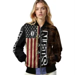 custom brooklyn nets flag wood brown bomber jacket best selling
