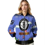 custom brooklyn nets mario blocks blue black bomber jacket best selling