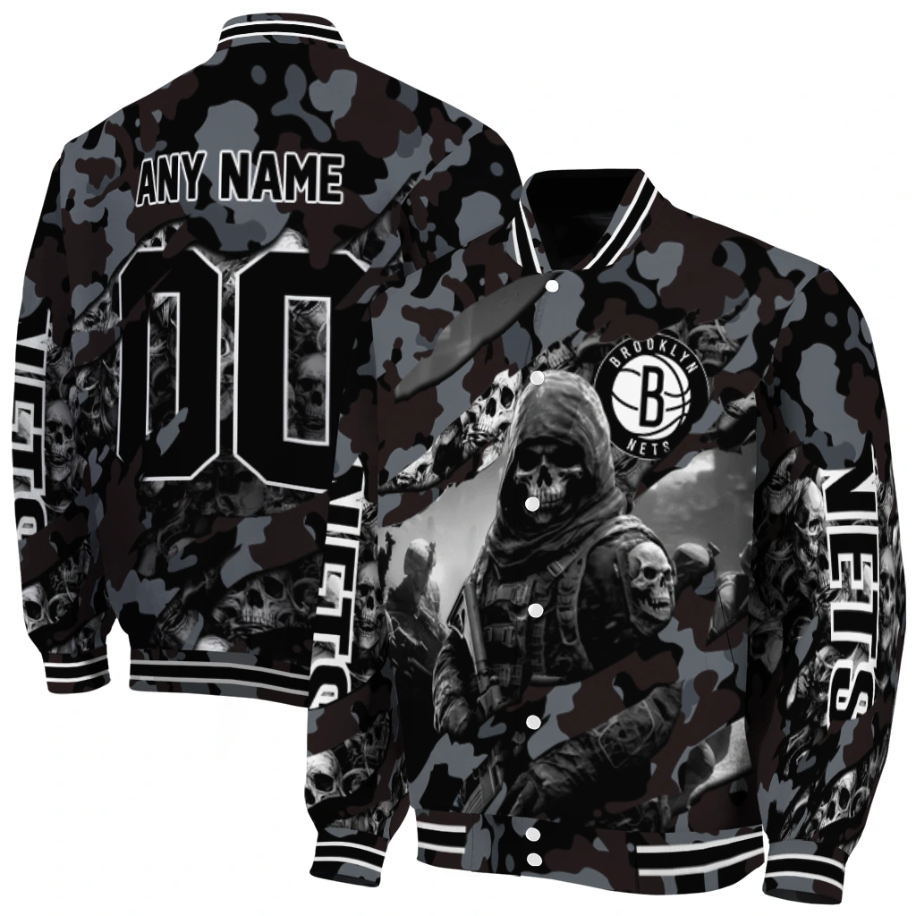 custom brooklyn nets skull horde black varsity jacket fashion forward custom brooklyn nets skull horde black varsity jacket fashion forward