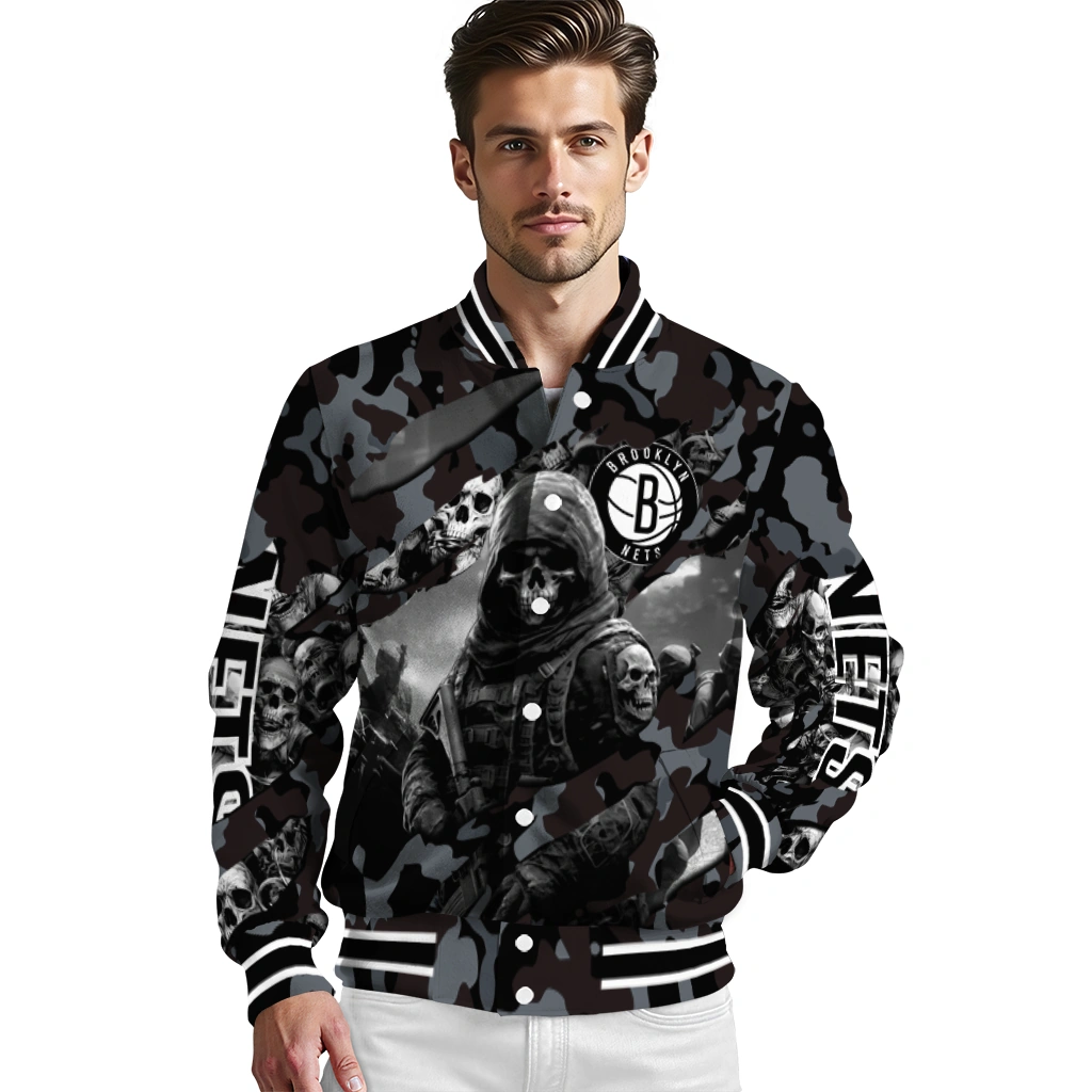 custom brooklyn nets skull horde black varsity jacket high quality custom brooklyn nets skull horde black varsity jacket high quality