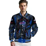 custom buffalo bills antlers motif blue black varsity jacket best selling