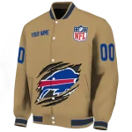 custom buffalo bills claw tear beige varsity jacket best selling