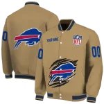 custom buffalo bills claw tear beige varsity jacket best selling
