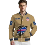 custom buffalo bills claw tear beige varsity jacket best selling