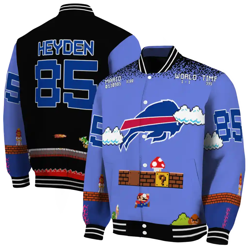 custom buffalo bills mario blocks blue black varsity jacket fashion forward custom buffalo bills mario blocks blue black varsity jacket fashion forward