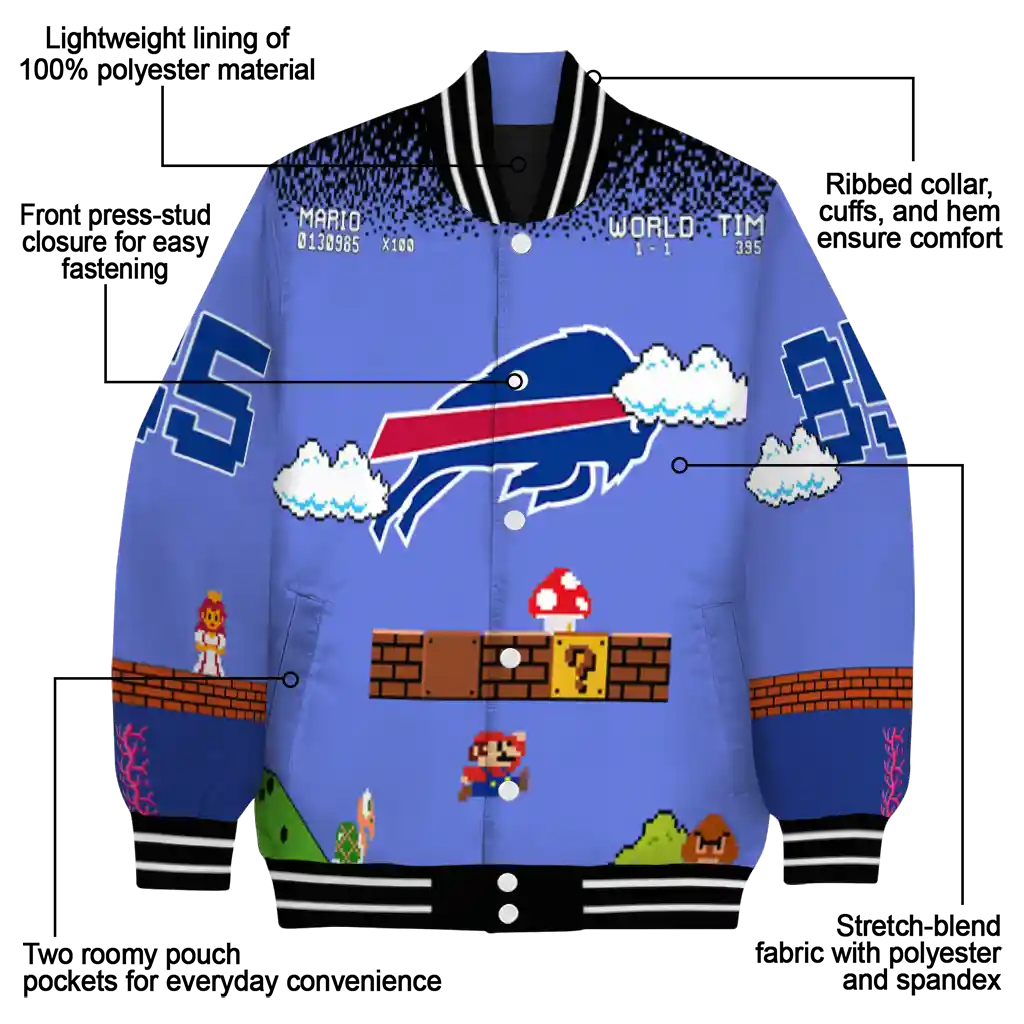 custom buffalo bills mario blocks blue black varsity jacket new arrival custom buffalo bills mario blocks blue black varsity jacket new arrival