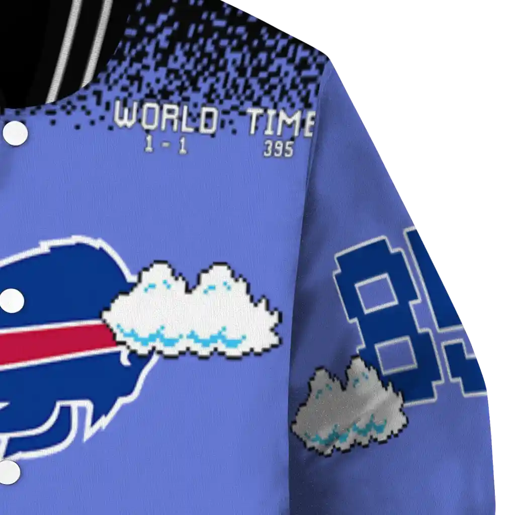 custom buffalo bills mario blocks blue black varsity jacket premium grade custom buffalo bills mario blocks blue black varsity jacket premium grade