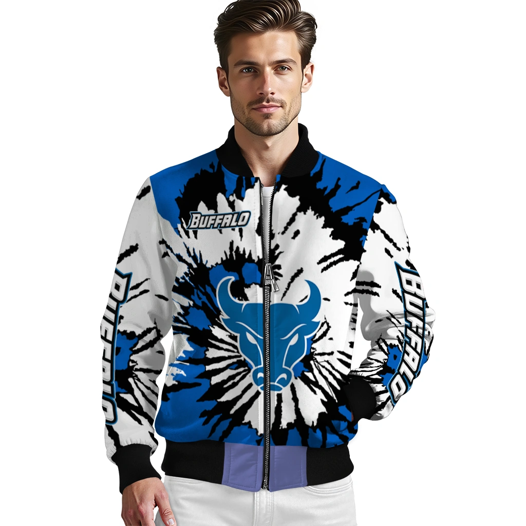 custom buffalo bulls burst splatter royal blue bomber jacket high quality custom buffalo bulls burst splatter royal blue bomber jacket high quality
