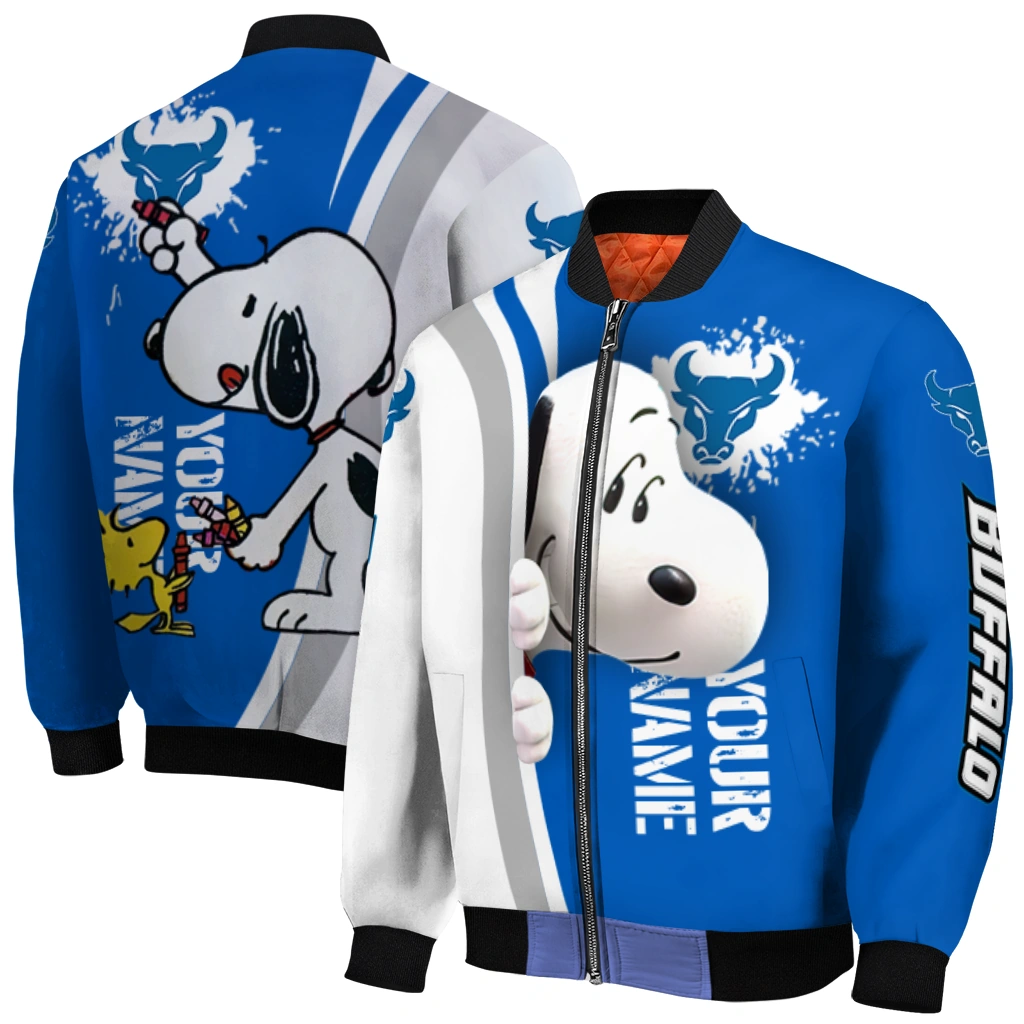 custom buffalo bulls snoopy head royal blue bomber jacket best selling custom buffalo bulls snoopy head royal blue bomber jacket best selling